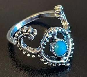 Turquoise stone silver plated horn ring size 6 thumbnail 1