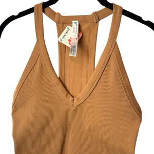 NWT FP Movement by Free People All Clear V-Neck Ribbed Tank‎ Brown/Tan XL thumbnail 3