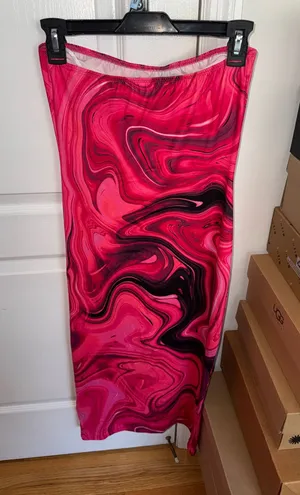 Pink and Black Marble print strapless bodycon dress thumbnail 1