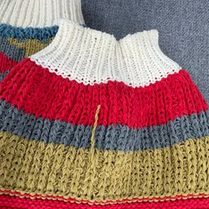 POL Oversized Colorblock Striped Chunky Quarter Zip Sweater Boho Crochet Flower thumbnail 9