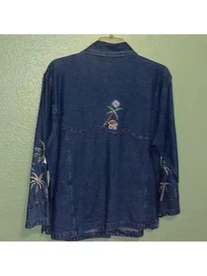NEW Vintage Blue Jean Jacket Embroidered Palm Trees tropical resort cruise vacay thumbnail 9