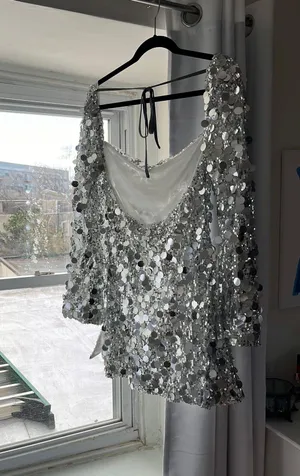Sequin Long Sleeve Backless Dress thumbnail 2