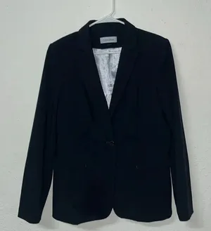 Imperfect Calvin Klein blazer size 10 navy blue blazer built‎ in shoulder pads thumbnail 1