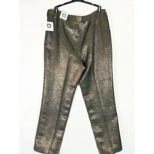 Anne Klein Gold Metallic Snake Skin Ankle Pants‎ Women 14 Straight Leg Trousers thumbnail 3