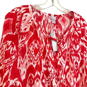 Chico's Popover Ikat Flare Top Women's 3 XL‎ Scarlet Boho Hippie Classic Fairy thumbnail 3