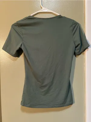 H&M Women's Size XS Square-Neck Top Sage Green Short Sleeve Stretch Soft Fitted thumbnail 6