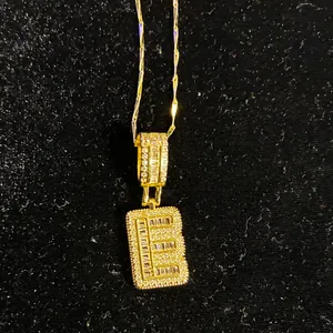 Sparkling Gold tone Initial "E" Square Pendant Necklace thumbnail 2