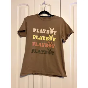 Playboy T Shirt‎ Brown Graphic Print Short Sleeve Crew Neck Womens M thumbnail 2