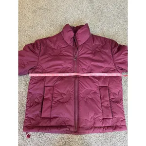 Adidas Originals Trefoil Embossed Burgundy Puffer Jacket Women’s Small thumbnail 5