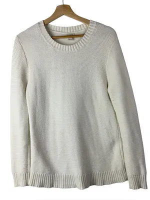 J. Crew Ivory White Classic Crewneck Cotton & Wool Blend Sweater S thumbnail 1