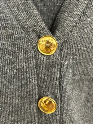 Zara Charcoal Gray V-Neck Gold Tone Button Knit Cropped Cardigan Sweater Small thumbnail 5