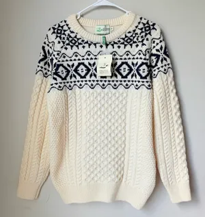 Original Aran Co Women Fair Isle Crew Neck Aran Sweater M cream 100% Merinowool thumbnail 1