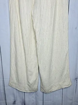 WE WORE WHAT Womens Sz M Cream Striped Drawstring Waist Wide Leg Linen Pants thumbnail 7