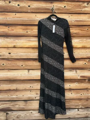 Alice + Olivia Black Nude Size 4 Lace Panel Long Sleeve Fitted Maxi Dress Gown thumbnail 9