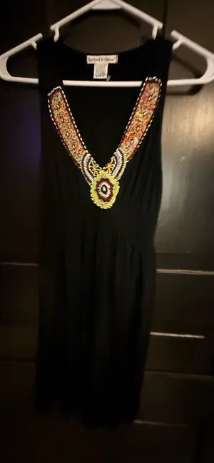 Rachael & Chloe Black Mini Dress with Multicolor Beaded V-Neck thumbnail 1