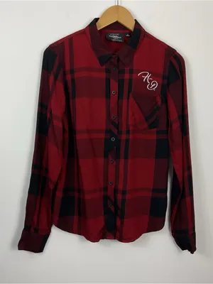 Harley-Davidson One Pocket Red Plaid Shirt Womens Size Medium thumbnail 1