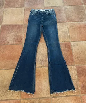 Vervet Frayed Hem Dark Blue Women's slit leg Flare Jeans size 28 thumbnail 1