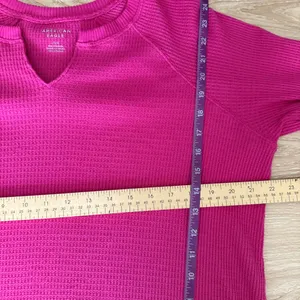 American Eagle Large V Neck Magenta Pink Thermal Long Sleeve Tee Relaxed Lounge thumbnail 5