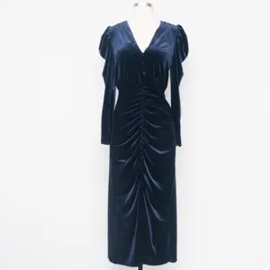 YUMI‎ KIM. New! Puff Sleeve Blue Velvet Midi Dress. thumbnail 2