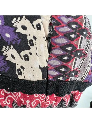 Kimchi Blue Silk Boho Chic Artsy Mini Dress Purple Black Multi Size Small thumbnail 7