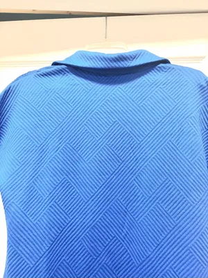 Amazon Boutique Royal Blue Textired Zig Zag Button Front Short Sleeve Mini Dress M thumbnail 8