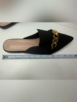 CUCCOO Black Pointed Toe Mule Flats Gold Chain EU 41 US 10-10.5 thumbnail 12