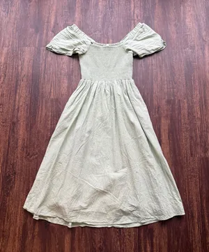 Madewell Sunfaded Mint Green Linen-Blend Lucie Smocked Midi Dress - Size XS thumbnail 1