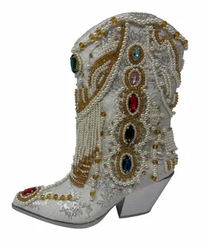 Azalea Wang Astounding White Jewel Beaded Pearl Western Cowboy Boots Size 6 thumbnail 1