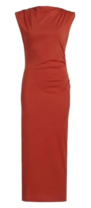 NWT Vince Women's Orange 100% Pima Cotton Ruched Sleeveless Maxi Dress Large thumbnail 1