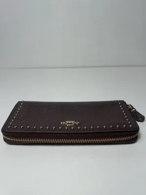 Coach Metallic Studded Pebbled Leather Accordion Zip Around Continental Wallet thumbnail 7