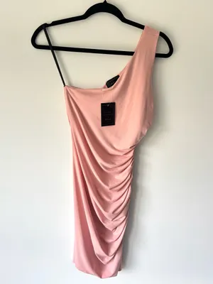 Michael Costello x Revolve Kimberly Mini Dress One Shoulder Ruched Side Pink thumbnail 3
