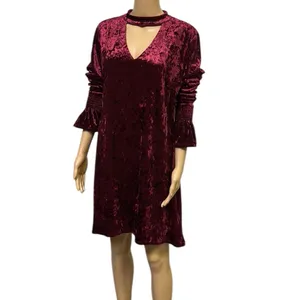 Marc Bouwer Unlimited Burgundy Crushed Velvet Bell Sleeve Keyhole Dress Womens M thumbnail 4