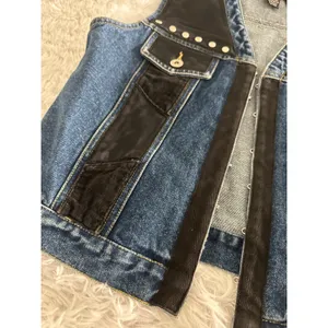 Street Wear Carole Little Denim Studded Vintage Vest sz L Large‎ thumbnail 4