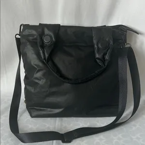 Caraa Sporty Black Puffy Nylon Detachable Strap Double Handle Tote Purse Bag 🌺🌺 thumbnail 2