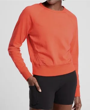 Athleta Sundown Puckered Crewneck orange pullover sweatshirt size large thumbnail 1