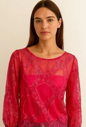 Anthropologie Eva Franco NWT Women Small Pink Sheer Blouse Coquette Chic thumbnail 1
