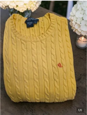 NWT Ralph Lauren Women's Yellow Cable-Knit Cotton Sweater Size-L thumbnail 5