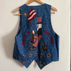 90s Vintage Handmade Patriotic Sewing Kit Vest with Embelishment | Large thumbnail 2