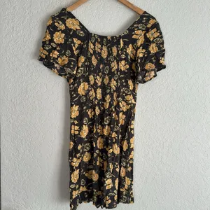 Abercrombie & Fitch Mini Dress Floral Grey Gold Smocked Boho Fall Fairy Y2K thumbnail 5