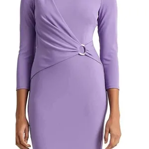 Lauren Ralph Lauren Jersey 3/4 Sleeve Dress Draped Knee Length Purple US 6 NWT thumbnail 2