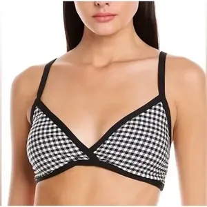 NWT Andie Swim The Cove Bikini Top Checkered Print Removable Cups L Black White thumbnail 1