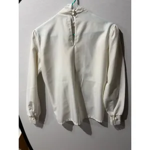 Rhapsody Womens Cream Lace Trim Mock Neck Puff Sleeve Blouse Top Made in‎ USA thumbnail 7