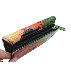 Safe Keeper Tri-fold Faux Wallet Pink Green Yellow Floral Details Black Interior thumbnail 7
