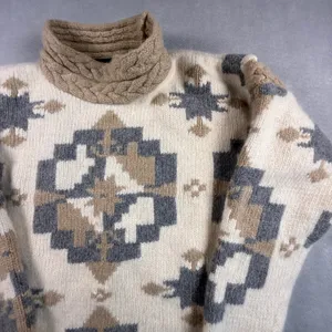Classiques Entier Lambswool Angora Geometric Turtleneck Sweater Cream Grey XS thumbnail 1