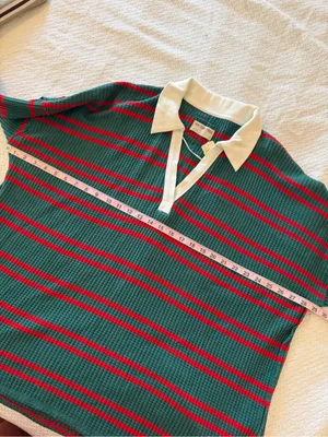 Free People Travis Polo Tee Striped Forest NWT Small thumbnail 5