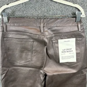 Frame Le Crop Mini Boot Jeans 32 Flare Metallic Coated Preppy Chic Mahogany‎ thumbnail 5