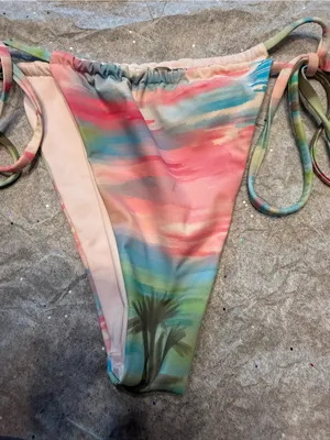 Frankies Bikinis bikini bottom tropical watercolor print with tie sides medium thumbnail 2