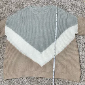 Unbranded Tan Grey White Colorblock Long Sleeve Crewneck Knit Sweater thumbnail 7