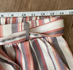 satin striped pants elastic waist belted pink grey women’s size M thumbnail 8
