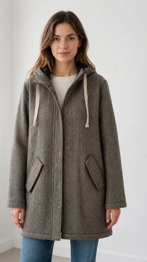 And Now This Brown Herringbone Hooded Coat M Size M thumbnail 1